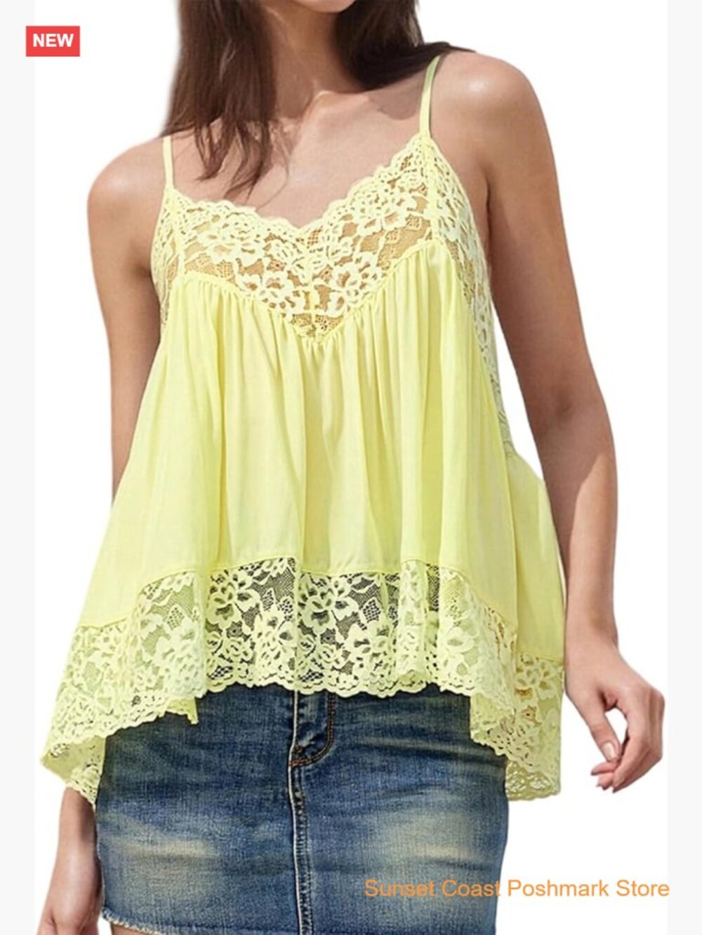 Y2K Boho Floral Lace Babydoll Cami Top Flowy Spaghetti Strap Going Out Tank